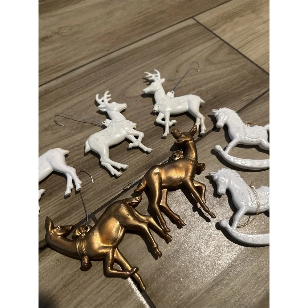 Vintage Christmas ornaments Lot of 7 Blow Mold-plastic reindeer & rocking horses